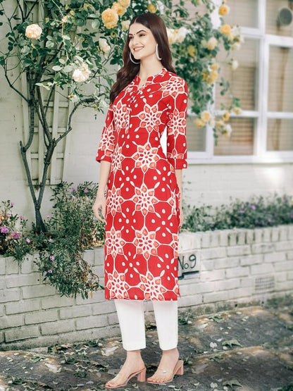 Pinkmint Women Cotton Printed Kurta Stylish Regulr Fit GirlS Combo Kurta Ll Regular Fit Combo Kurta (Pack Of 2) Red-Cream