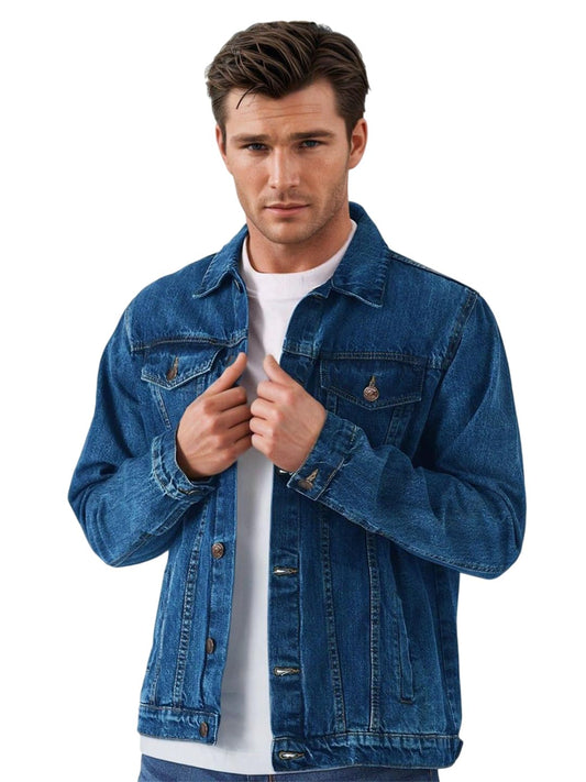 Kotty MenS Classic Long Sleeves Denim Jacket(Blue,Xl)