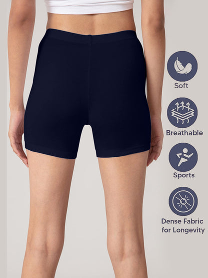 Nykd (Nyp083 Po2 Cotton Stretchable Cycling Shorts For Women | High Waist Shorties With Full Coverage & Concealed Waistband | Id