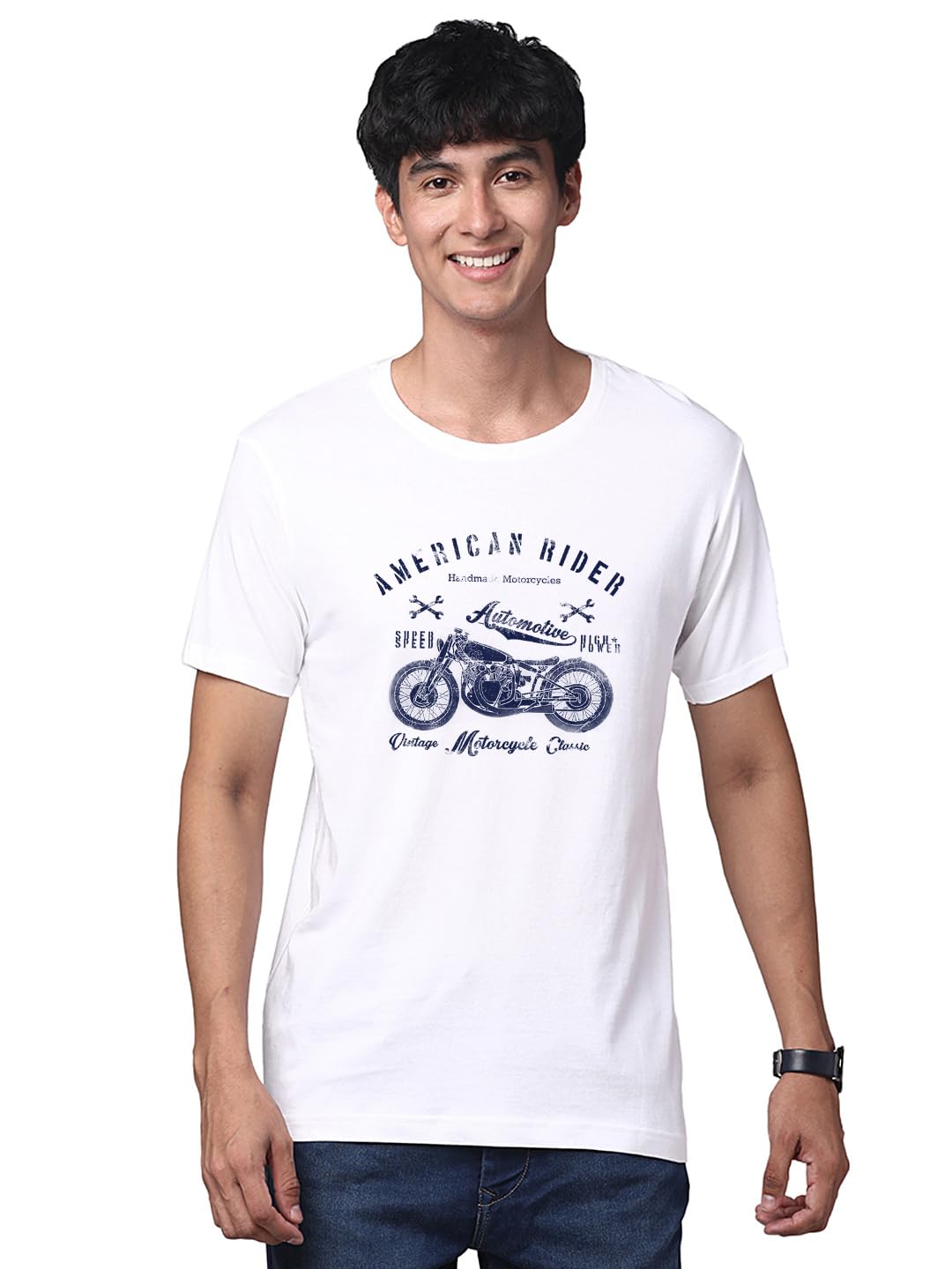 ADRO Men's Regular Fit T-Shirt (RNR-M-AME-WH)