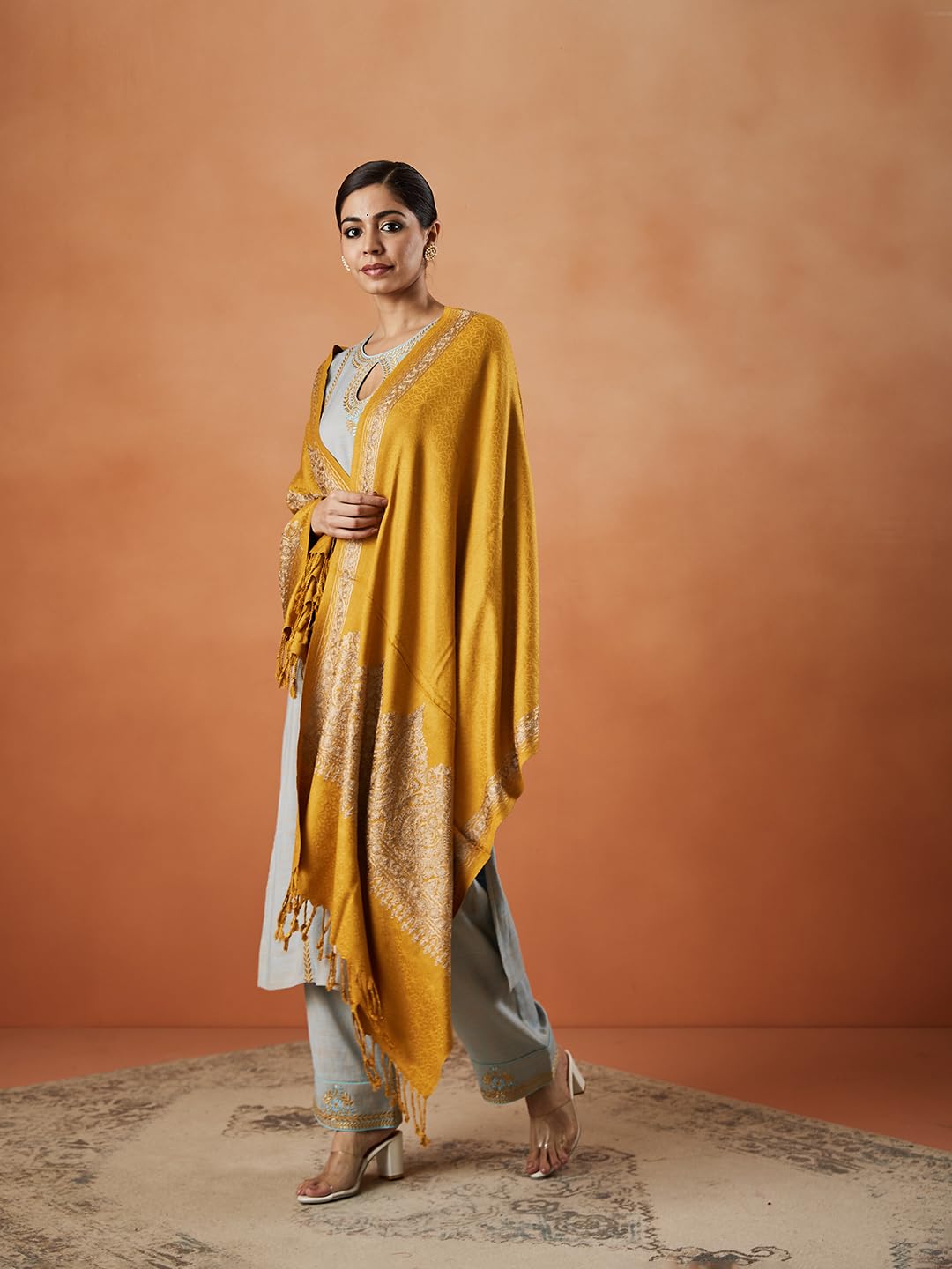 Pashmoda Women Firoza Kashmiri Aari Embroidery Stole (Size: 71X203 CM)