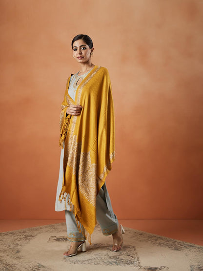 Pashmoda Women Firoza Kashmiri Aari Embroidery Stole (Size: 71X203 CM)