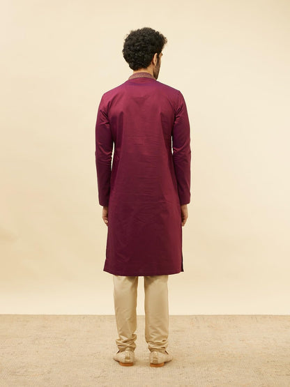 Manyavar Mens Maroon Blended Cotton Embroidered Kurta Pyjama Set