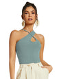 Sugathari Womens Teal Green Criss Cross Front Ribbed Knit Korean Trendy Tank Western Tops for Women Stylish (T-Shirt 183 Teal-X