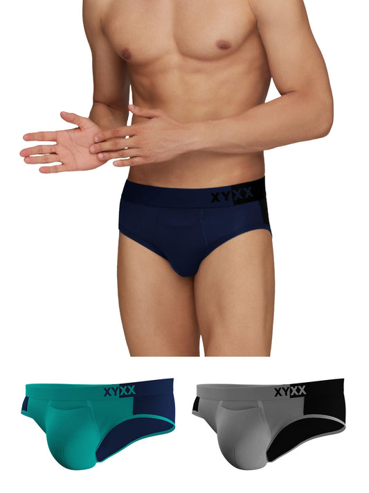 Xyxx MenS Underwear Dualist Intellisoft Antimicrobial Micro Modal Brief Pack Of 3 (Black Iris & Black;Navigate & Black Iris;Ste