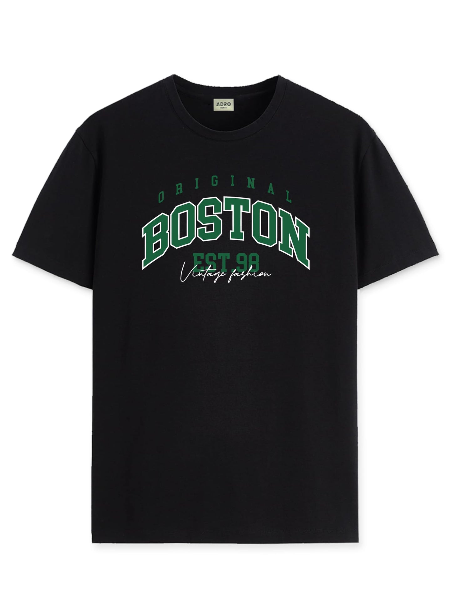 ADRO Mens Printed T Shirt - Premium Cotton Graphic Printed Tshirt - Black T-Shirt - RN24-BOST-BL
