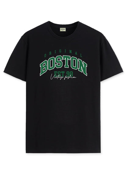 ADRO Mens Printed T Shirt - Premium Cotton Graphic Printed Tshirt - Black T-Shirt - RN24-BOST-BL