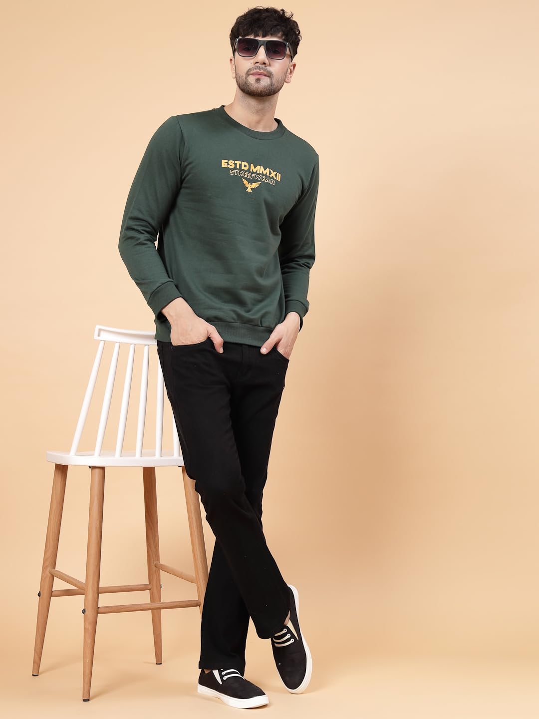 Rigo Cotton Fleece Casual Wear Printed Round Neck Sweatshirt for Men | Full Sleeves Regular Fit Sweatshirt for Men | Pullover Ho
