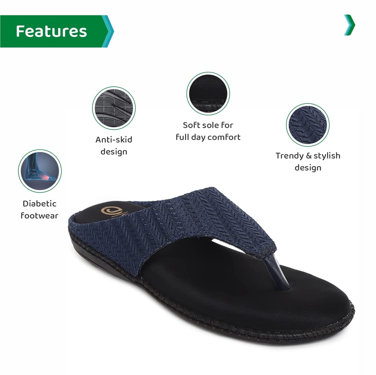 Ortho Joy Extra-Soft Doctor Slippers For Women- Navy Blue