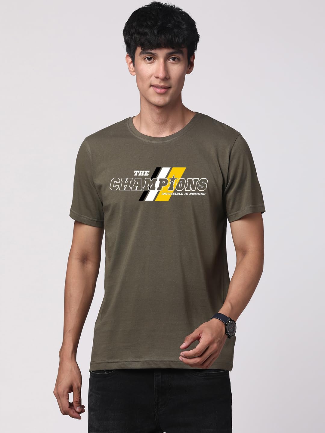 ADRO Men's Graphic Printed 100% Cotton T-Shirt - Regular Fit, Printed T-Shirts for Men (RN24-CMP-OL_Olive)