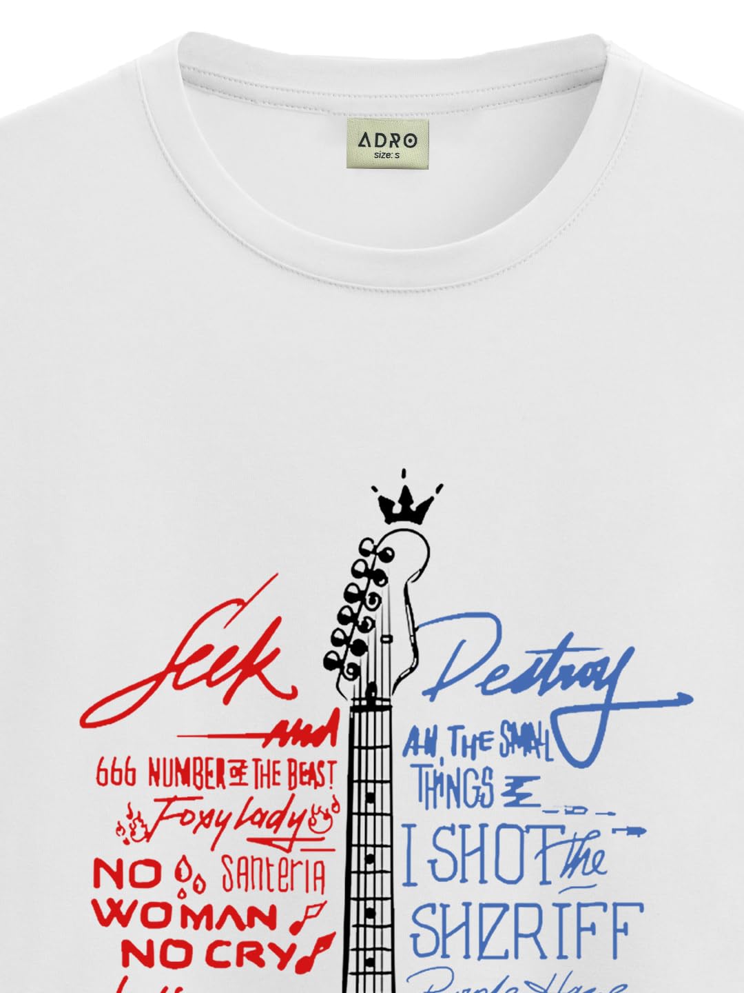 ADRO Guitar Design Printed T-Shirt for Men - 100% Cotton, Regular Fit, Soft Breathable Fabric. (RN23-M-GTR-WH_White)