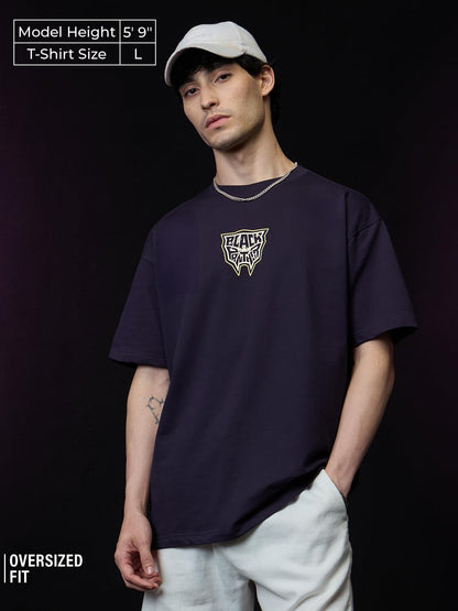The Souled Store Black Panther: Poster Men and Boys Short Sleeves Round Neck Purple Graphic Printed Cotton Oversized T-Shirts