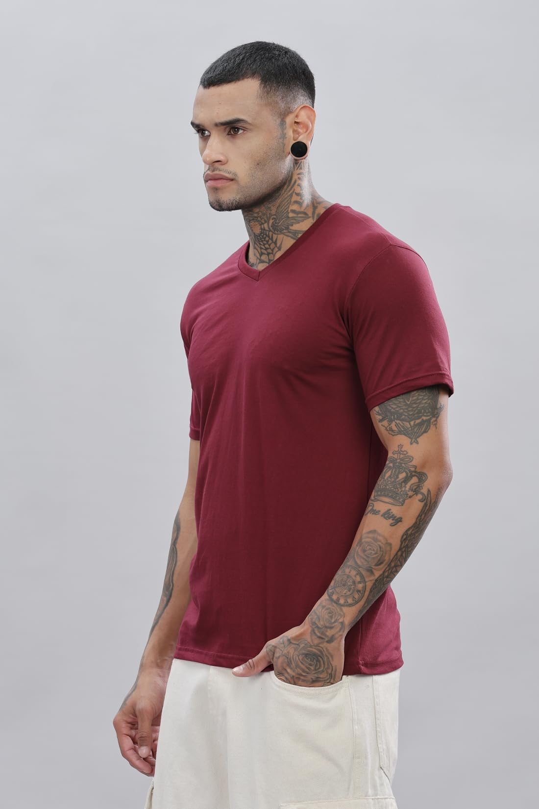 ADRO V-Neck T Shirt for Men, 100% Cotton Vneck Tshirt is Ideal for Casual wear, Workouts and Loungewear, Adding a Stylish Touch.