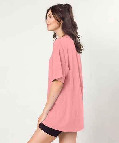 SHODOX Womens Cotton Blend Oversized Drop Shoulder Solid T-Shirt(Pack of 1)
