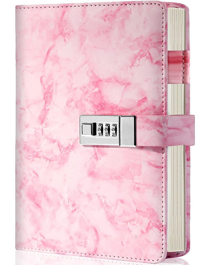 AccuPrints Marble Pattern Lock Diary Writing Notebook,A5 Fancy PU Leather Planner, Personal journals Combination Lock Secret,Gif