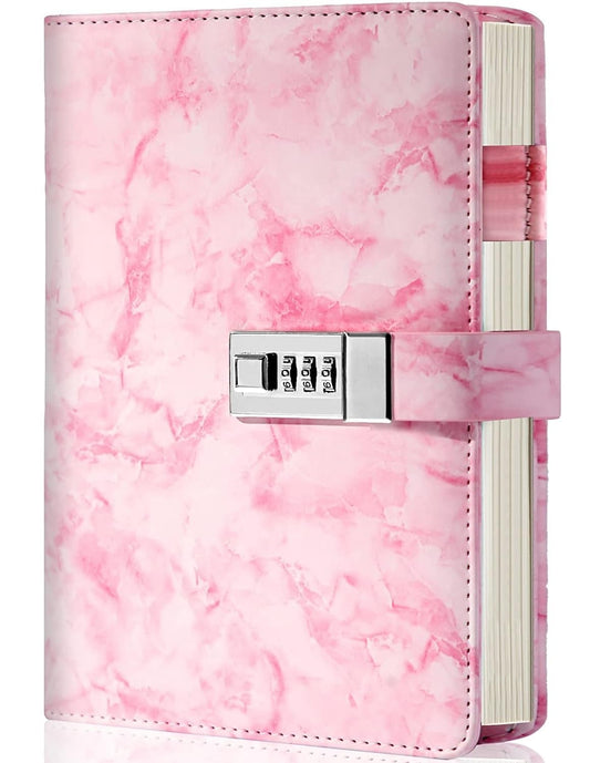 AccuPrints Marble Pattern Lock Diary Writing Notebook,A5 Fancy PU Leather Planner, Personal journals Combination Lock Secret,Gif
