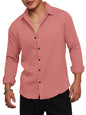Finivo Fashion MenS Casual Cotton Striped Button Down Shirts Long Sleeve Textured Summer Beach Shirt For Men Peach