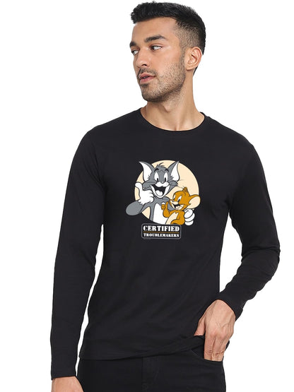 Bewakoof Mens Certified Troublemakers (TJL) Graphic Print Black Round Neck Long Sleeve T-Shirt
