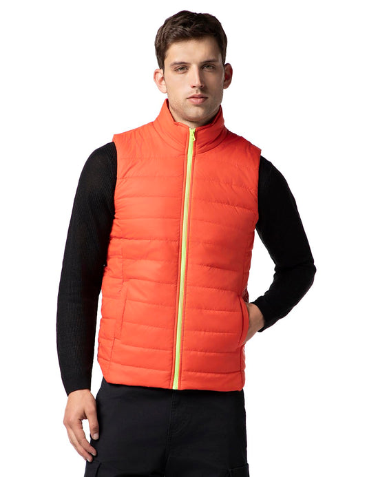 FYLTR Mens Sleeveless Puffer Jacket with Neon Trims - Stand Collar | Full Zipper | Side Pockets | Shaped Hem