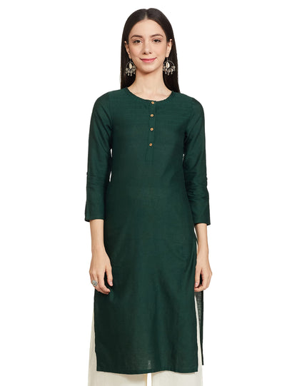 W for Woman Cotton Blend Women Round Neck Solid Regular Kurta