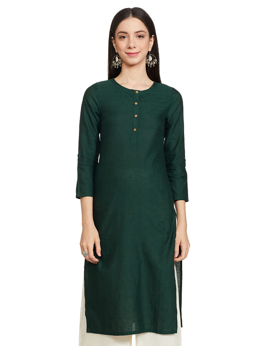 W for Woman Cotton Blend Women Round Neck Solid Regular Kurta