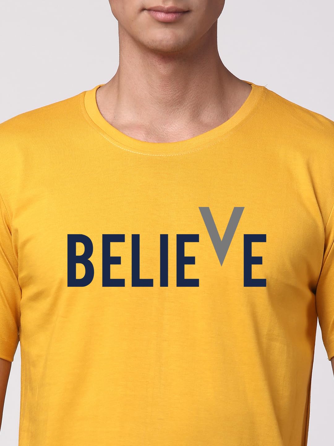 ADRO Believe Design Printed T-Shirt for Men (R22-M-BVV-MU_Mustard)