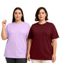 Juneberry 100% Pure Cotton Oversized Baggy Fit Drop Shoulder Solid Core Plus Size T-Shirt Combo For Women (Pack Of 2) (Po2_Jb_Ps