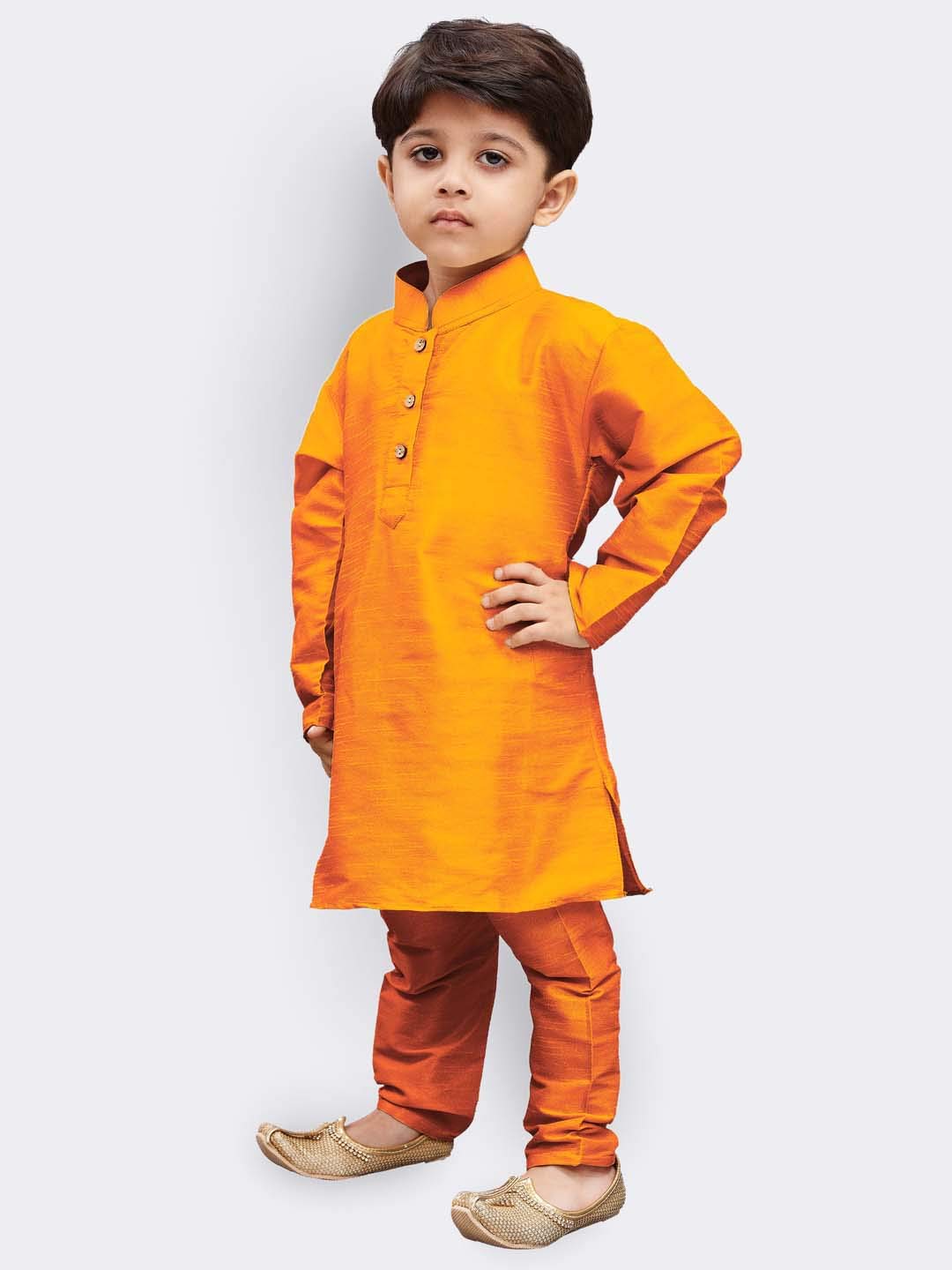 Jbn Creation Boys Saffron Silk Blend Kurta And Pyjama Set