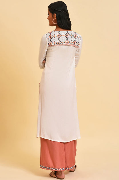 W for Woman Ecru Geometric Print Round Neck Summer Kurta