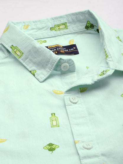 The Indian Garage Co Men Blue Abstract Printed Slim Fit Cotton Casual Shirt