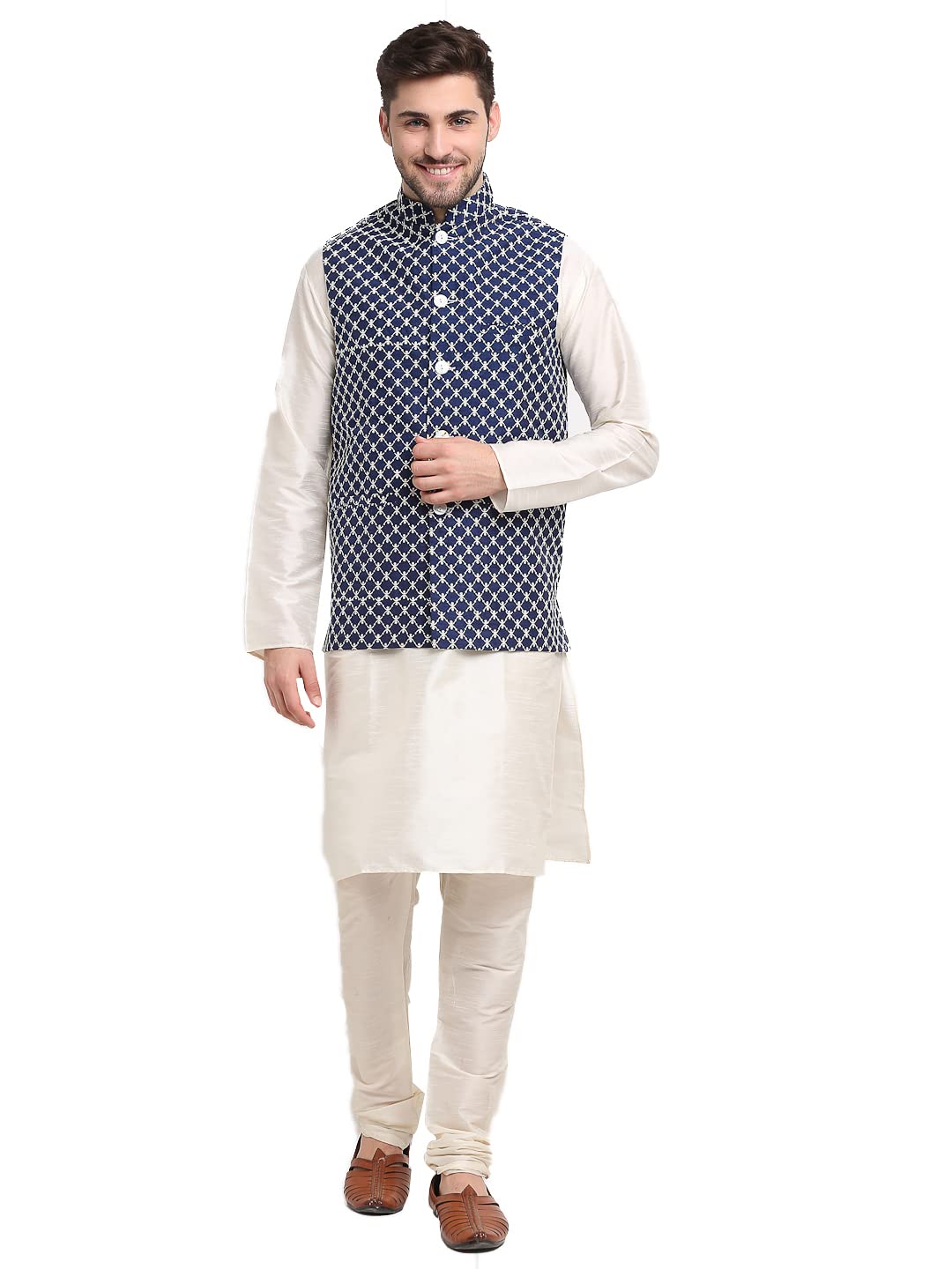 Jompers Mens Embroidered Nehru Jacket & Kurta Pyjama Set