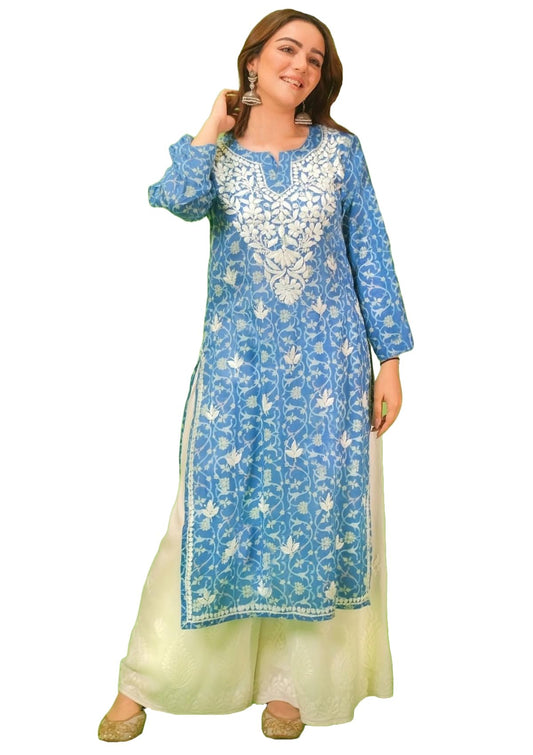 ANNI DESIGNER Women's Rayon Blend Straight Fit Embroidered Straight Kurta