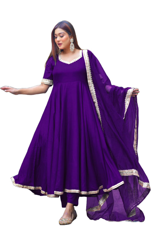 Gosriki WomenS Rayon Blend Anarkali Solid Kurta With Pant & Dupatta & Dupatta (Shyam Begani-Gs_Xl_Begani_X-Large)