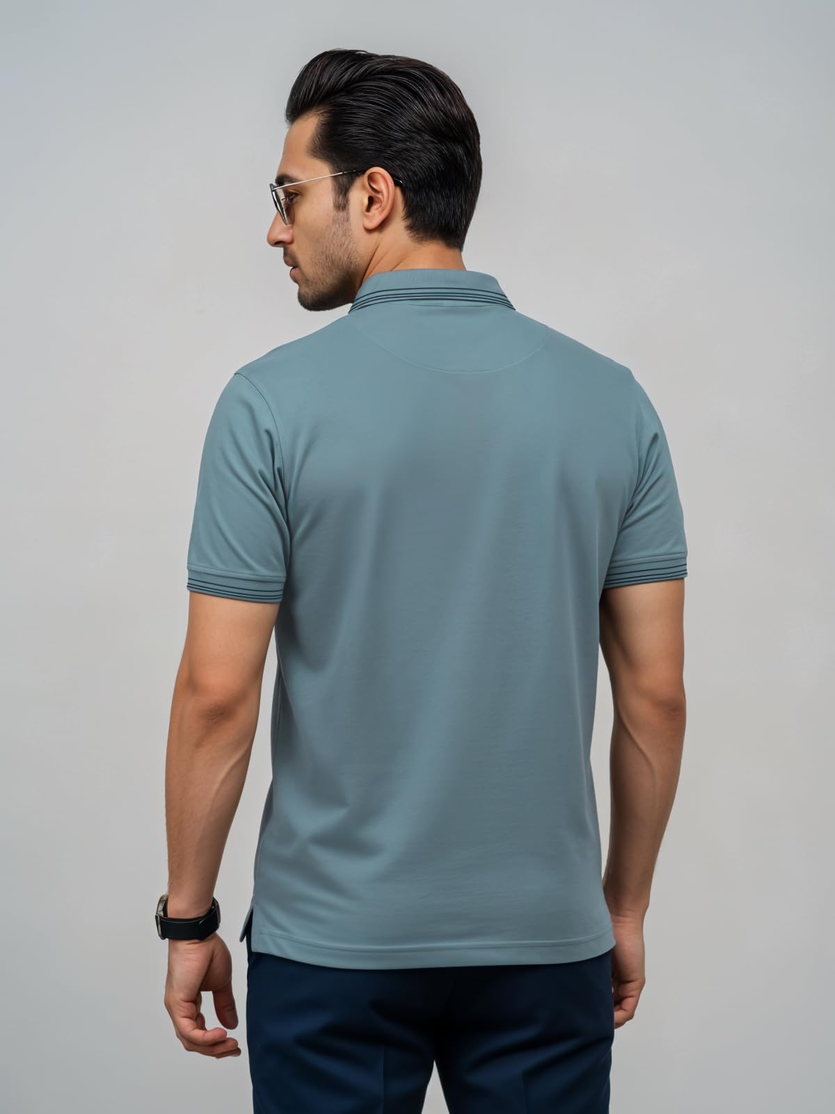 Mens Premium Cotton Polo T-Shirt | 220 GSM Soft Fabric | Casual Stylish Look | Contrast Collar Design Shadow Blue Polo T Shirt |
