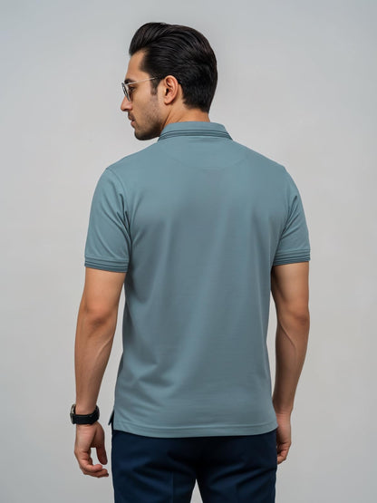 Mens Premium Cotton Polo T-Shirt | 220 GSM Soft Fabric | Casual Stylish Look | Contrast Collar Design Shadow Blue Polo T Shirt |