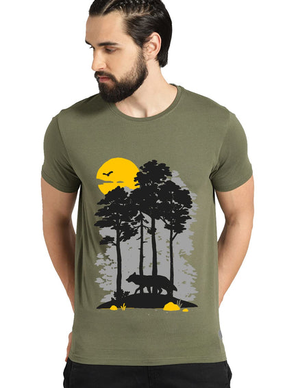 ADRO Mens Sun Printed Cotton T-Shirt (RN22-1-SUN-OL_Olive)