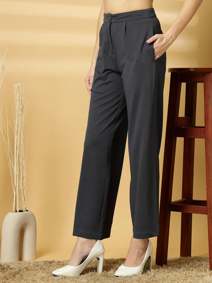 OOMPH! Womens Straight Fit Mid Rise Korean Trousers|Trouser Pants for Women|Elegant Workwear for Office, College & Events|Trous