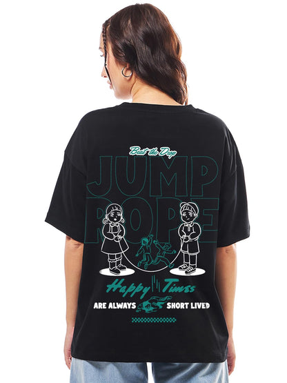 Bewakoof Official Squid Game Merchandise Womens Graphic Print Oversized Fit Half Sleeve Round Neck Cotton T-Shirt_683812_Black_