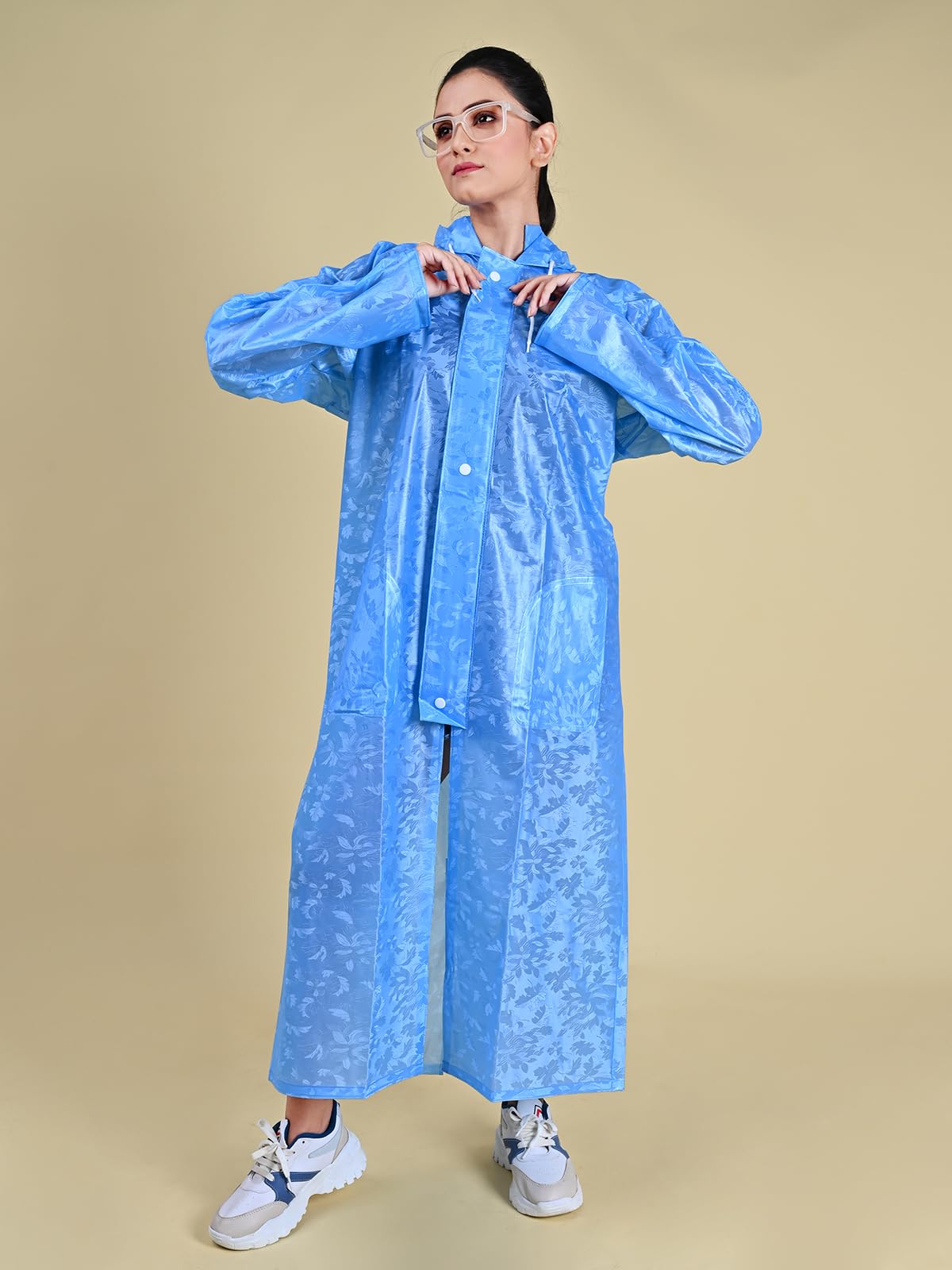 Rupa Rainwear For Women, Waterproof Pvc Rain Standard Length Jacket With Carry Bag, Petals Design, Pack Of 1, Blue