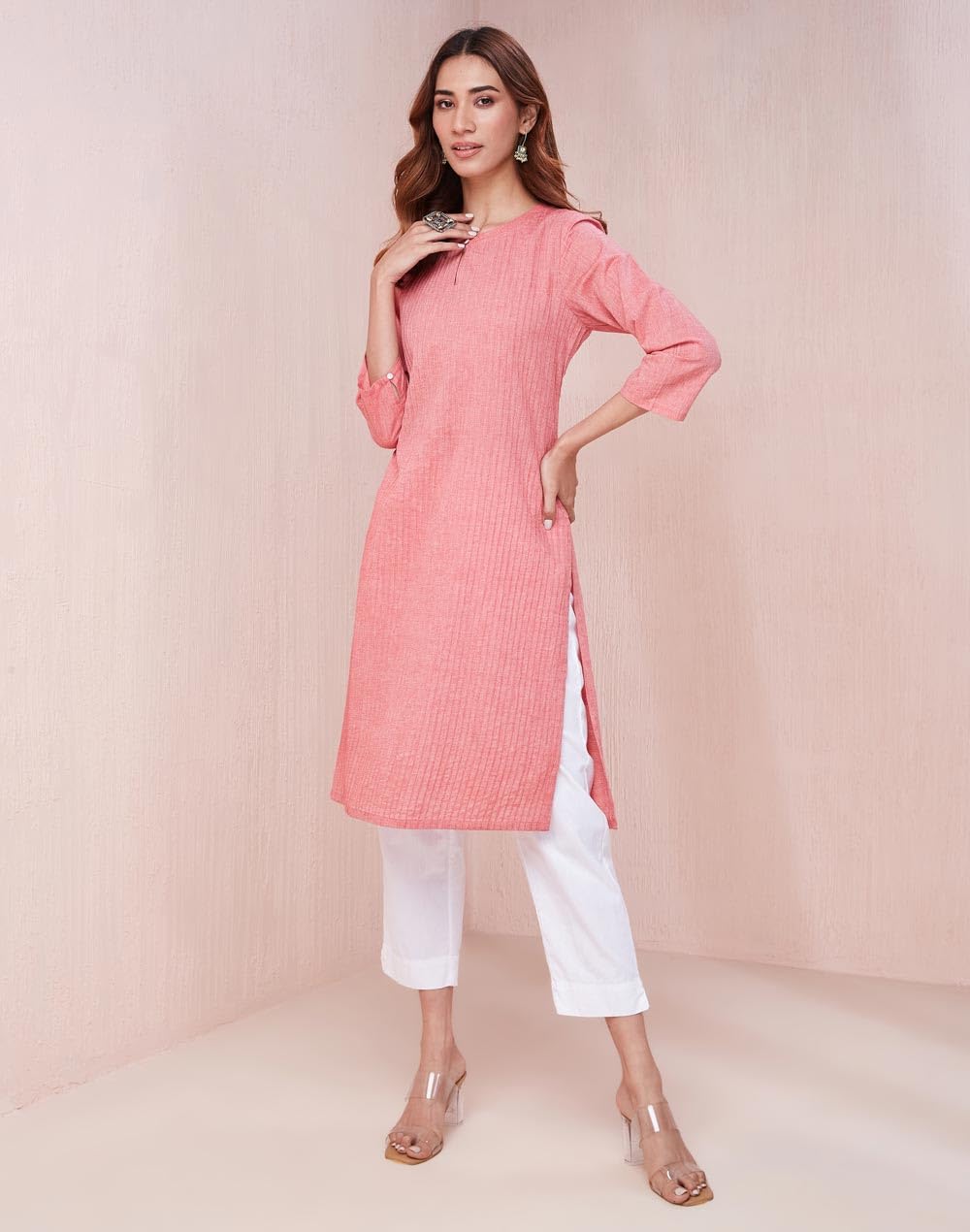 Fabindia WomenS Cotton Solid Slim Kurta (1037273Pink_Pink