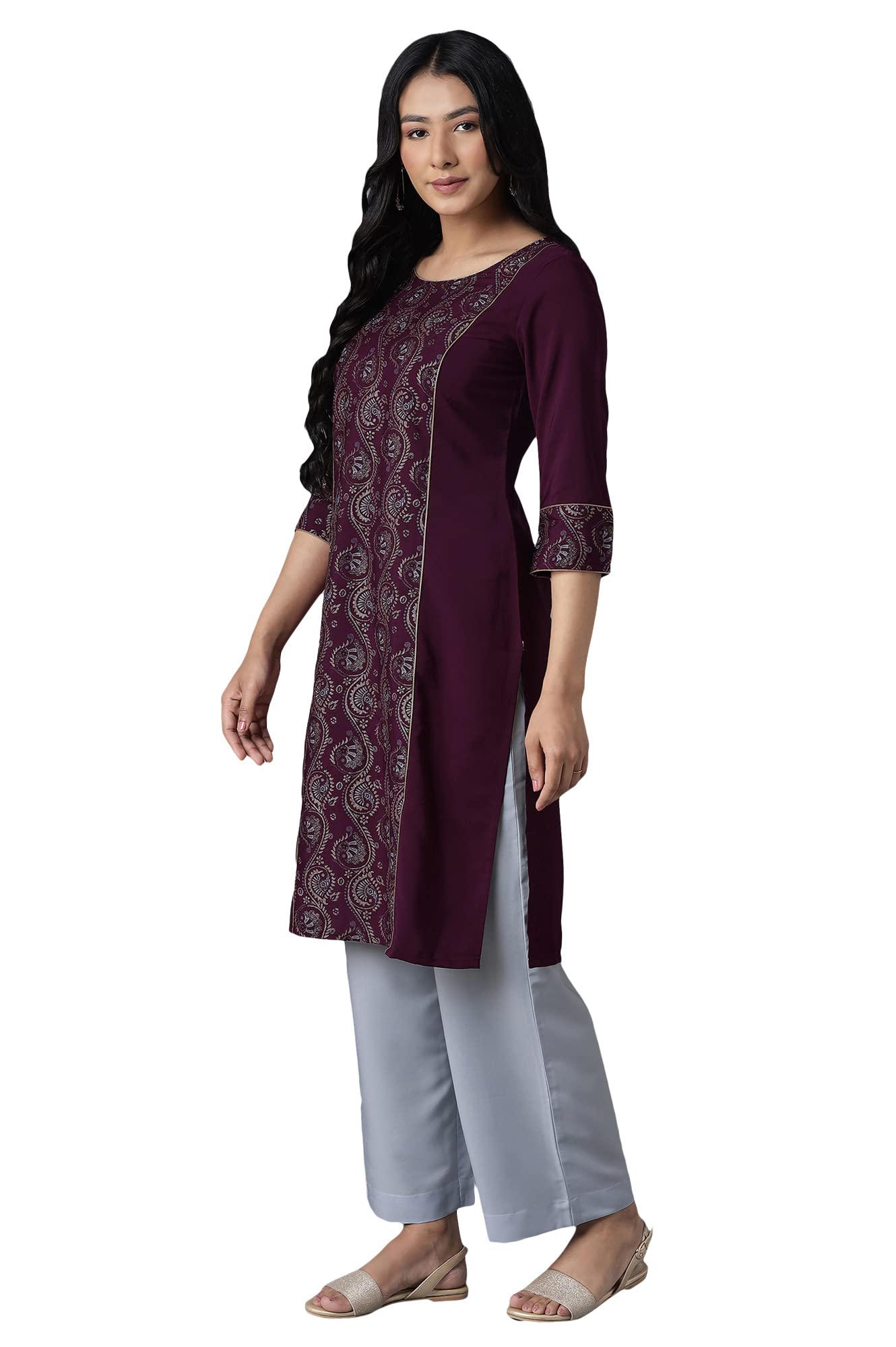 Aurelia Women's Polyester Floral Regular Kurta-Straight Culotte