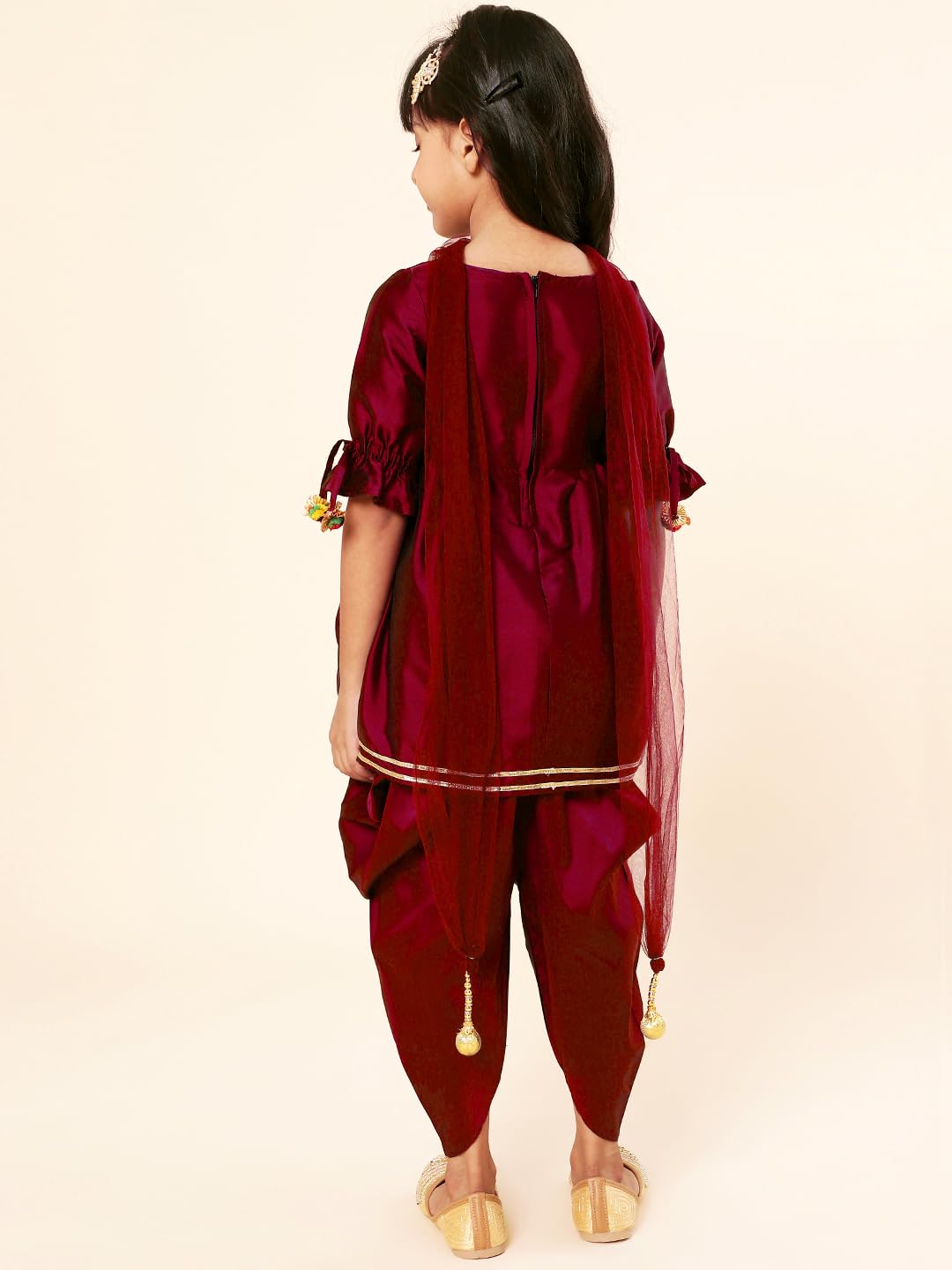A.T.U.N. (All Things Uber Nice) Girls Pleated Gotta Patti Kurti With Dhoti Pants & Dupatta