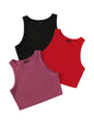 Toochki Tops for Woman | Spandex Top | Crop | Short | Western | for Jeans | Sleeveless | Stretchable | Pack of Three | Black-RED