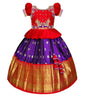 White Button New south Indian traditional pattu pavadai Jecquard Lehenga choli for girls dress (4-5 Years, Red Violet)