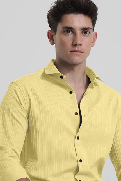 Finivo Fashion MenS Casual Cotton Plain Button Down Shirts Full Sleeve Textured Summer Beach Shirt For Men Yellow