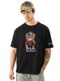 The Souled Store Ted The Stoner: Baby Terry Men and Boys Short Sleeves Round Neck Black Towelling Patch Cotton Oversized T-Shirt
