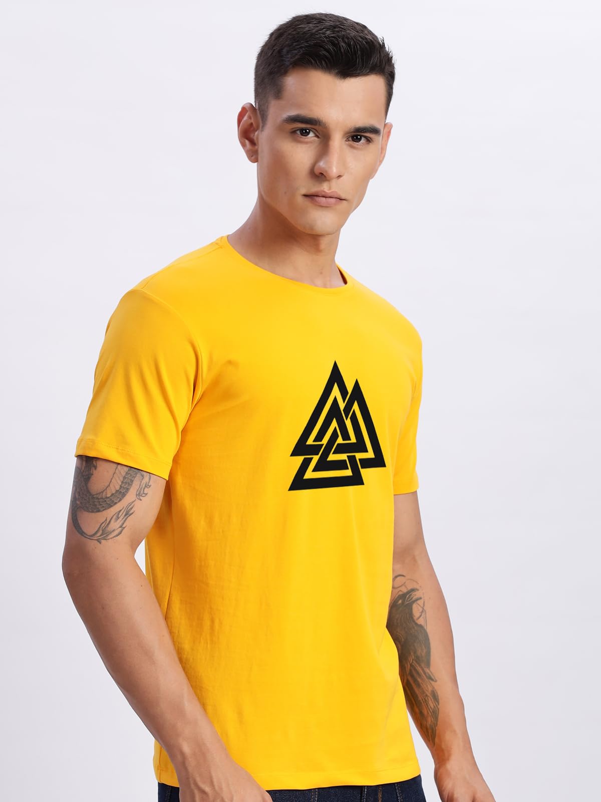 ADRO Triangle Mens Printed T-Shirt (RNR-M-TKT-MU_Mustard)