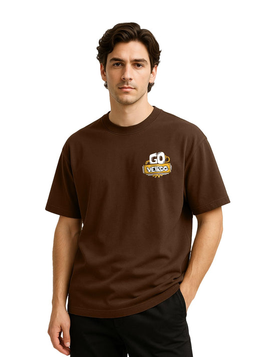 Veirdo Mens Oversize Loose Baggy Fit Drop Shoulder and Go Pocket Print Design Short Sleeve T-Shirt &
