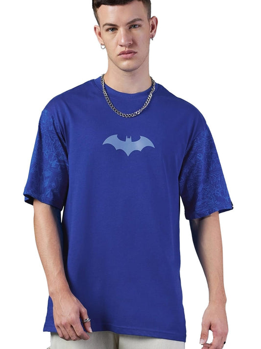 Bewakoof Official DC Merchandise Mens Graphic Printed Oversized Fit Half Sleeve Round Neck Cotton Jersey T-Shirt_617007_Blue_2X
