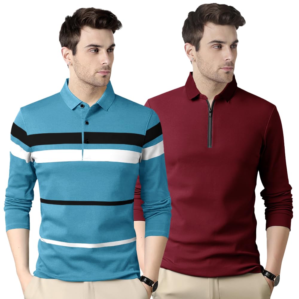 Noble Monk MenS Regular Fit Polo T Shirt |Full Sleeves |Collar Tshirts | Casual T-Shirt For Men